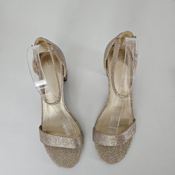 Mysoft Womens 8.5 Chunky Heels Open Toe Gold Glitter Ankle Strap Wedding Sandals - Picture 7 of 15